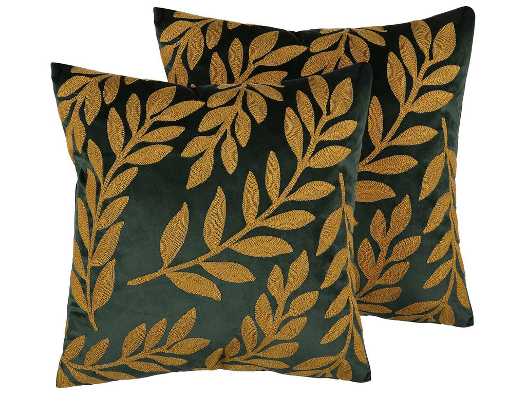 Set di 2 cuscini MISTLETOE Velluto 45 x 45 cm Verde Oro Trama di piante