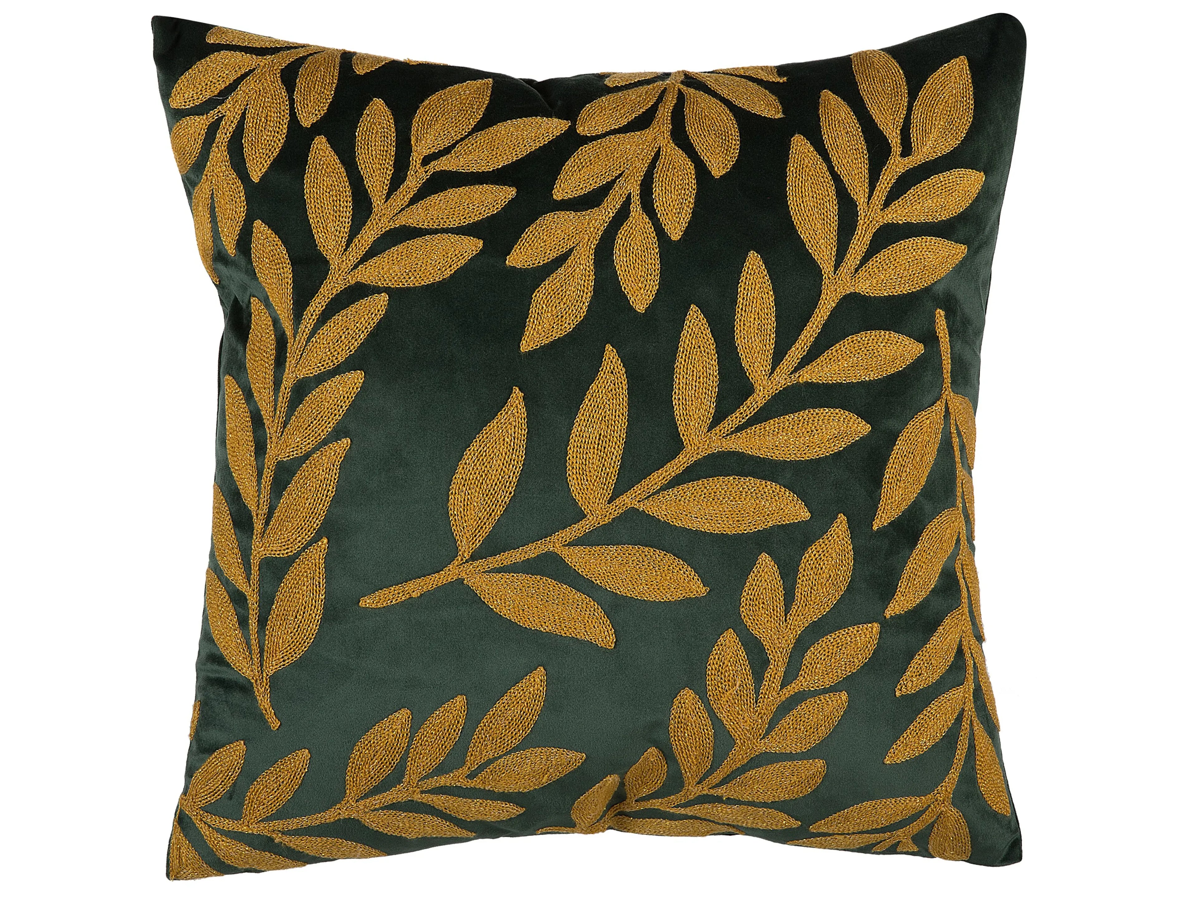 Lot de 2 coussins Velours 45 x 45 cm Vert Doré Motif végétal
