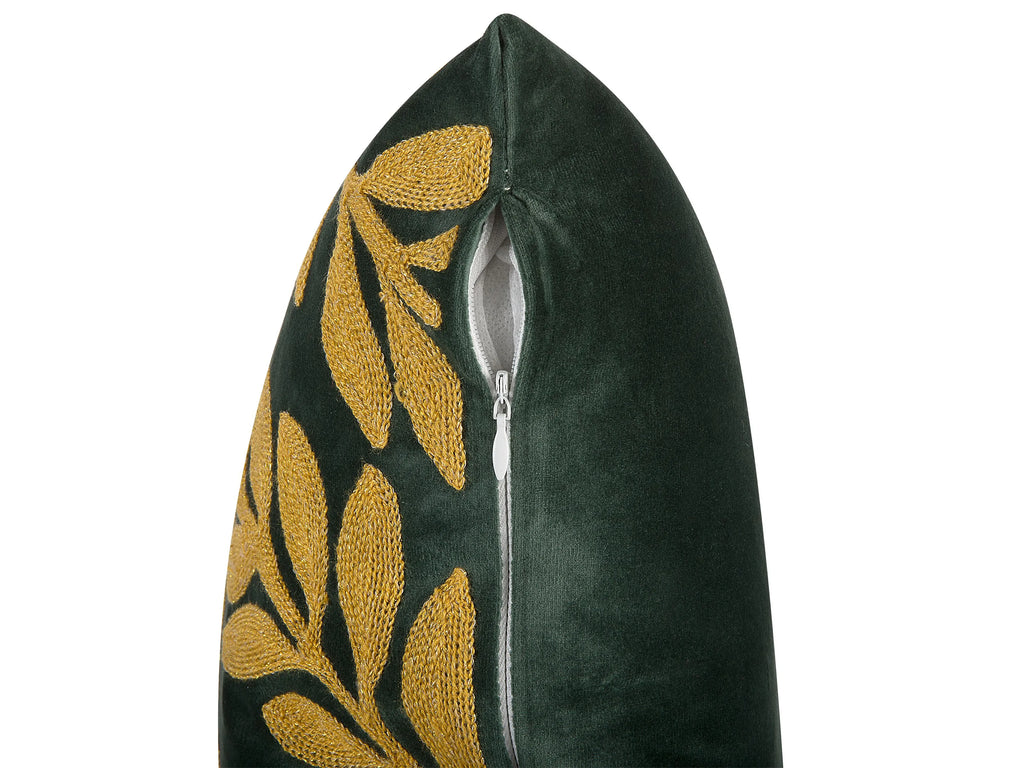 Lot de 2 coussins Velours 45 x 45 cm Vert Doré Motif végétal