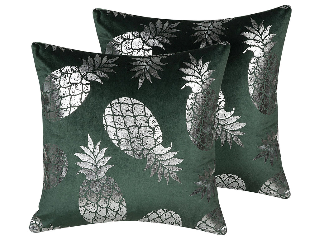 Set di 2 cuscini ASTILBE Velluto 45 x 45 cm Verde scuro Trama di piante