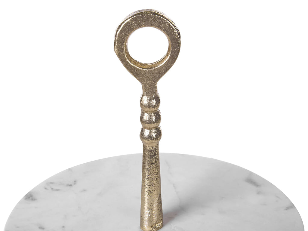 Présentoir à gâteaux à 2 étages en marbre blanc et or 31x50 cm – Aluminium, Fait à la main
