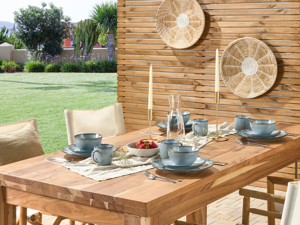 Set de vaisselle de 16 pièces en grès cérame bleu azur