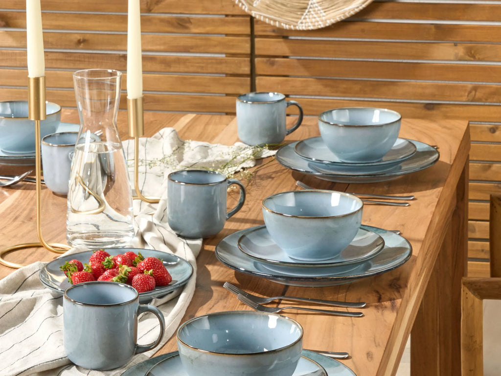 Set de vaisselle de 16 pièces en grès cérame bleu azur