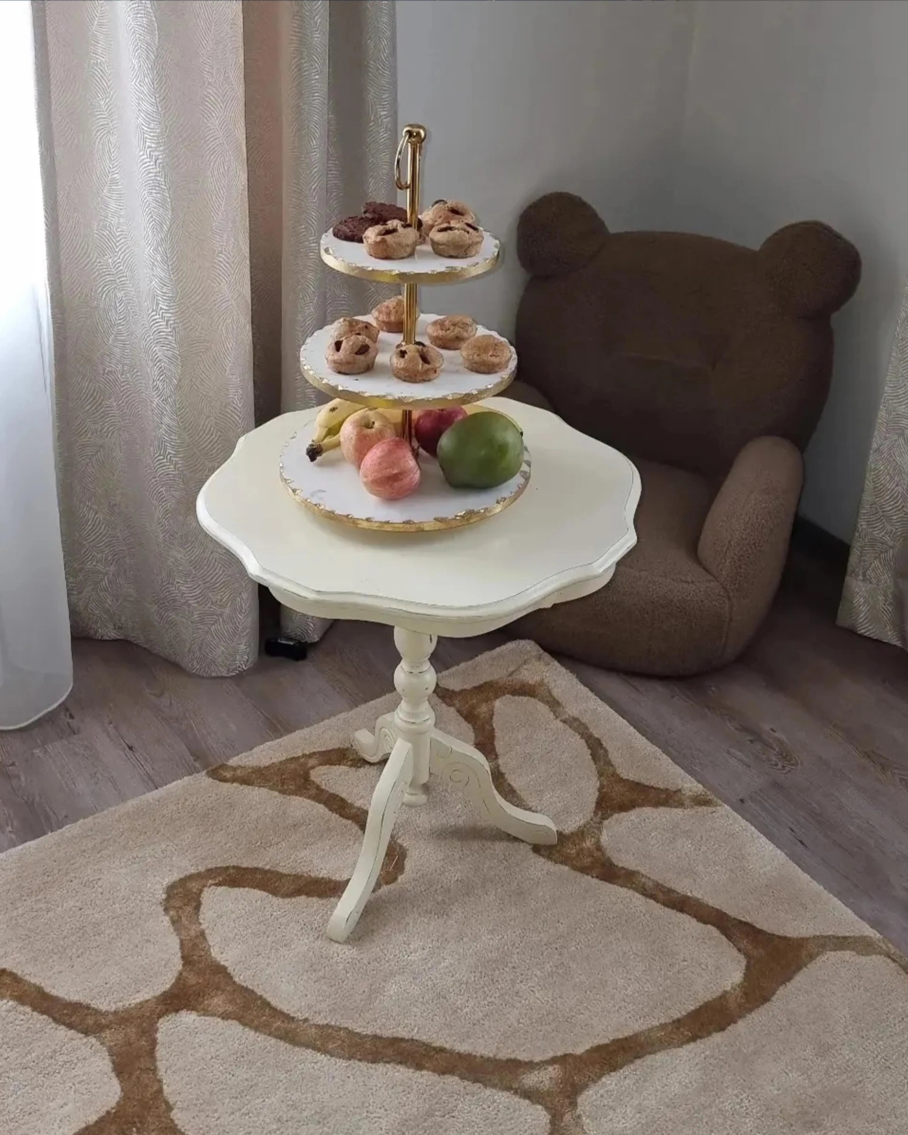 Présentoir à gâteau à 3 étages en marbre blanc et or 30x44 cm – Acier inoxydable, finition polie