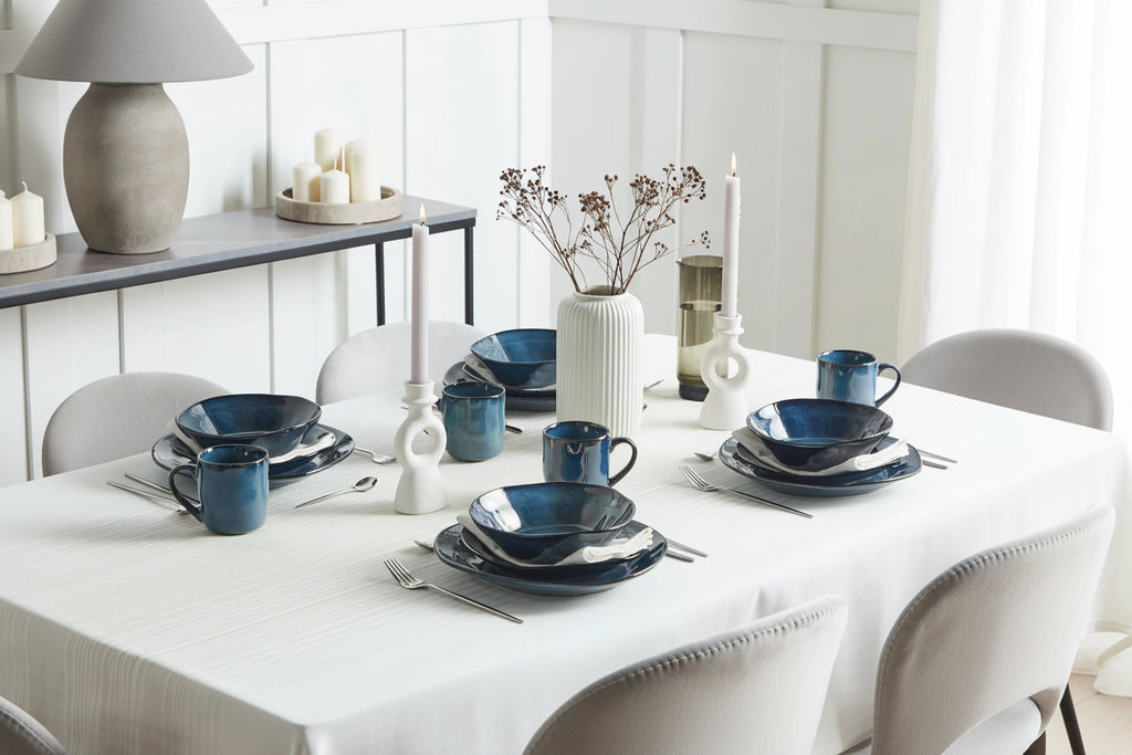 Ensemble de vaisselle en grès cérame, 16 pièces, bleu