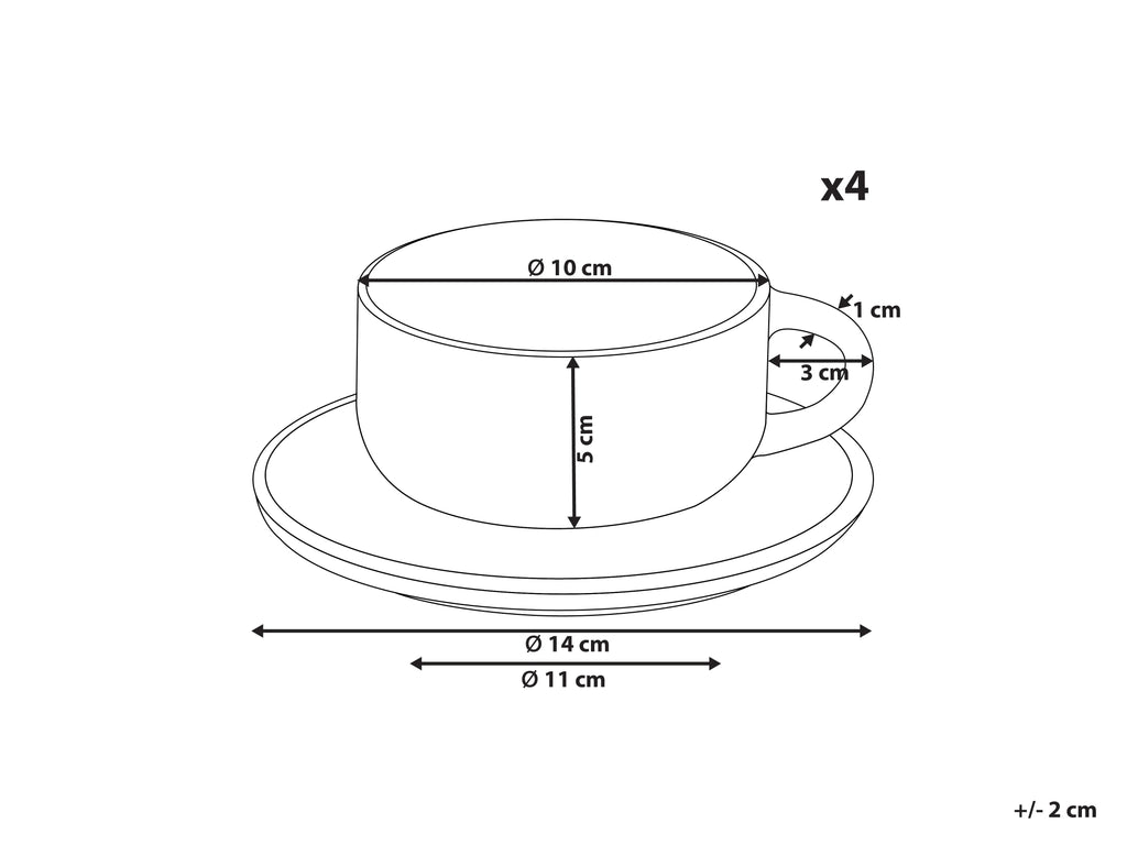 Set de 4 tasses avec soucoupes en grès cérame bleu ciel