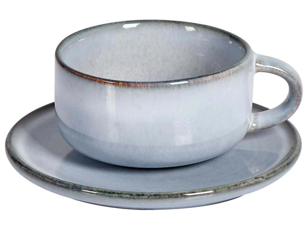 Set de 4 tasses avec soucoupes en grès cérame bleu ciel