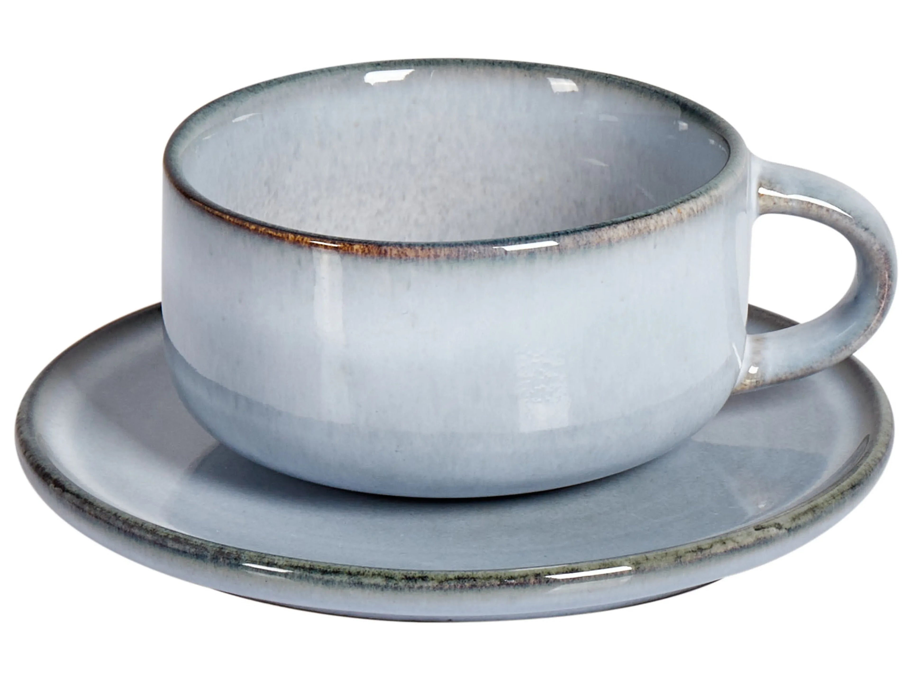 Set de 4 tasses avec soucoupes en grès cérame bleu ciel