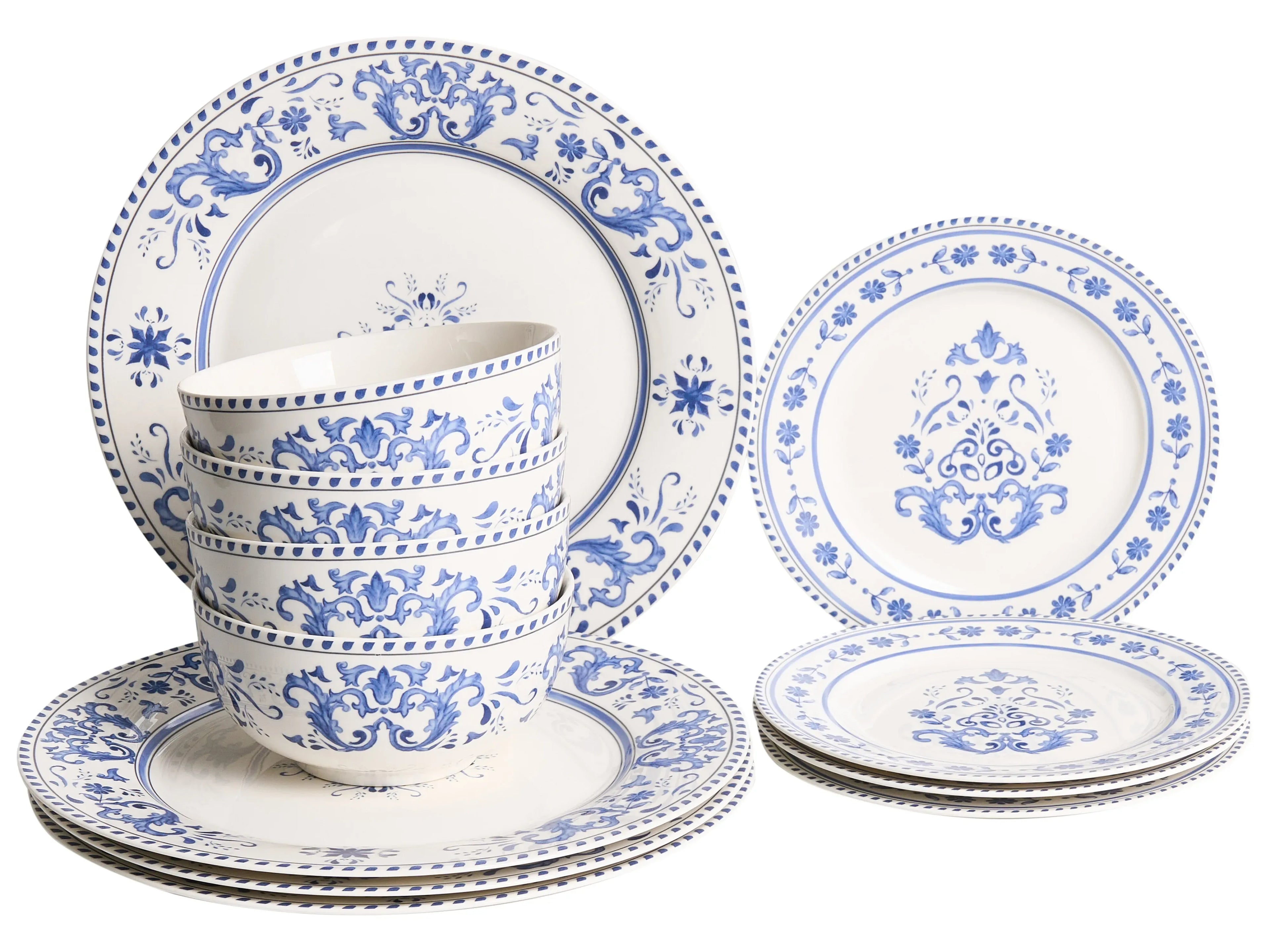 Set di 12 stoviglie GALANGAL Porcellana Bianco/Blu