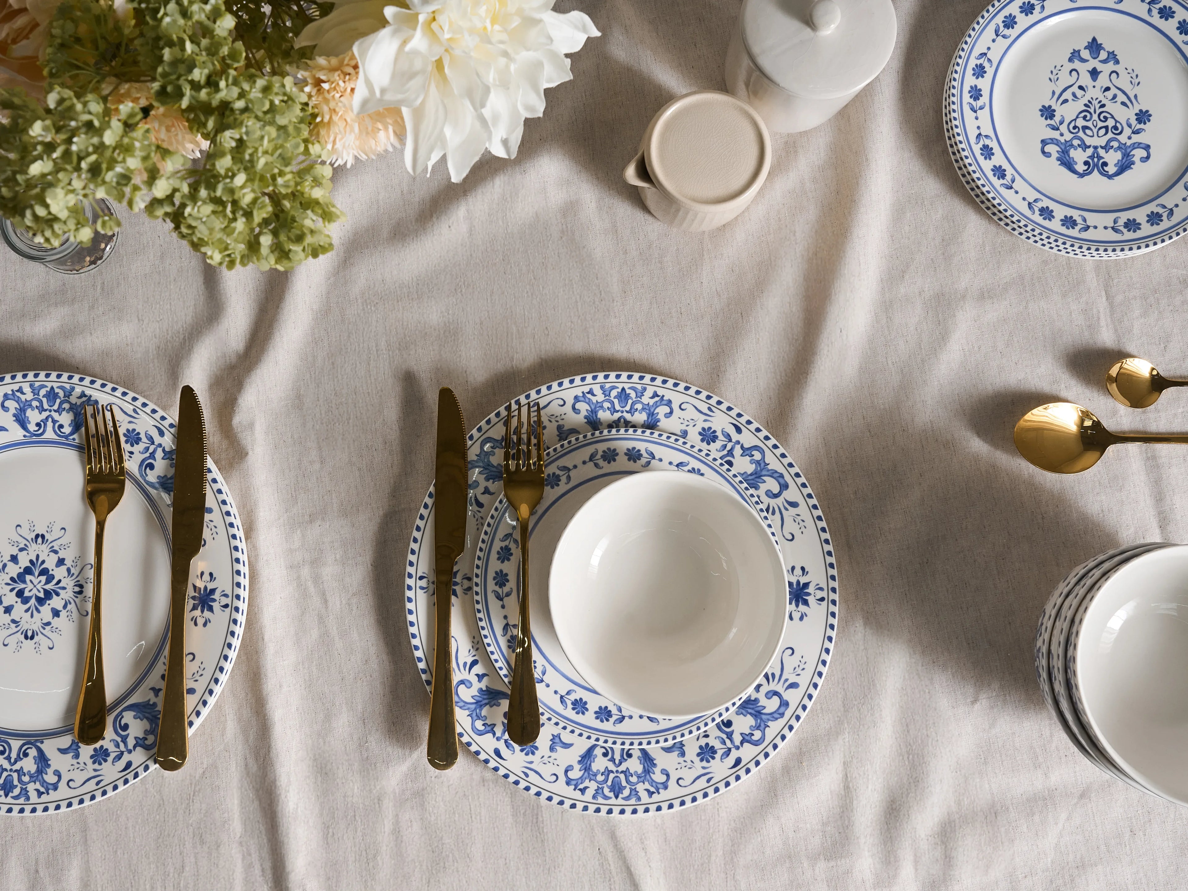 Set de vaisselle 12 pièces Porcelaine Blanc/Bleu