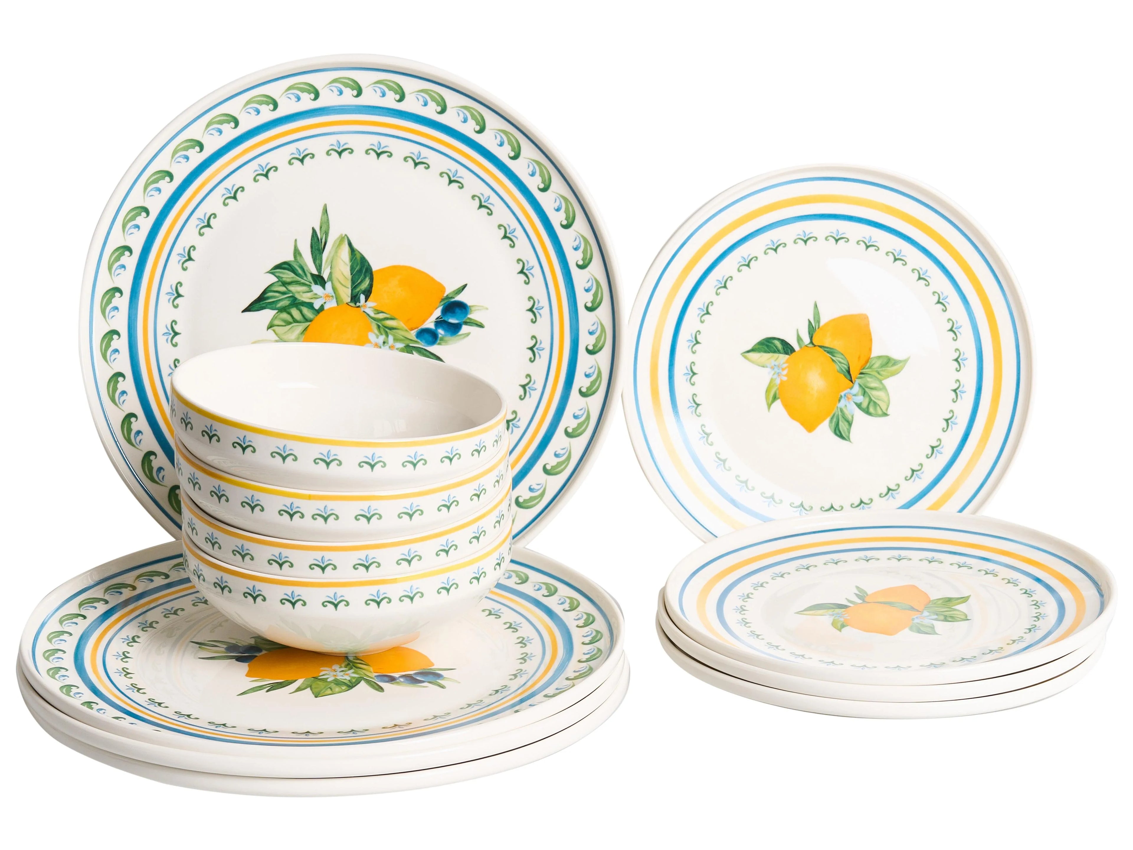 Set di 12 stoviglie TARRAGON Porcellana Bianco/Verde