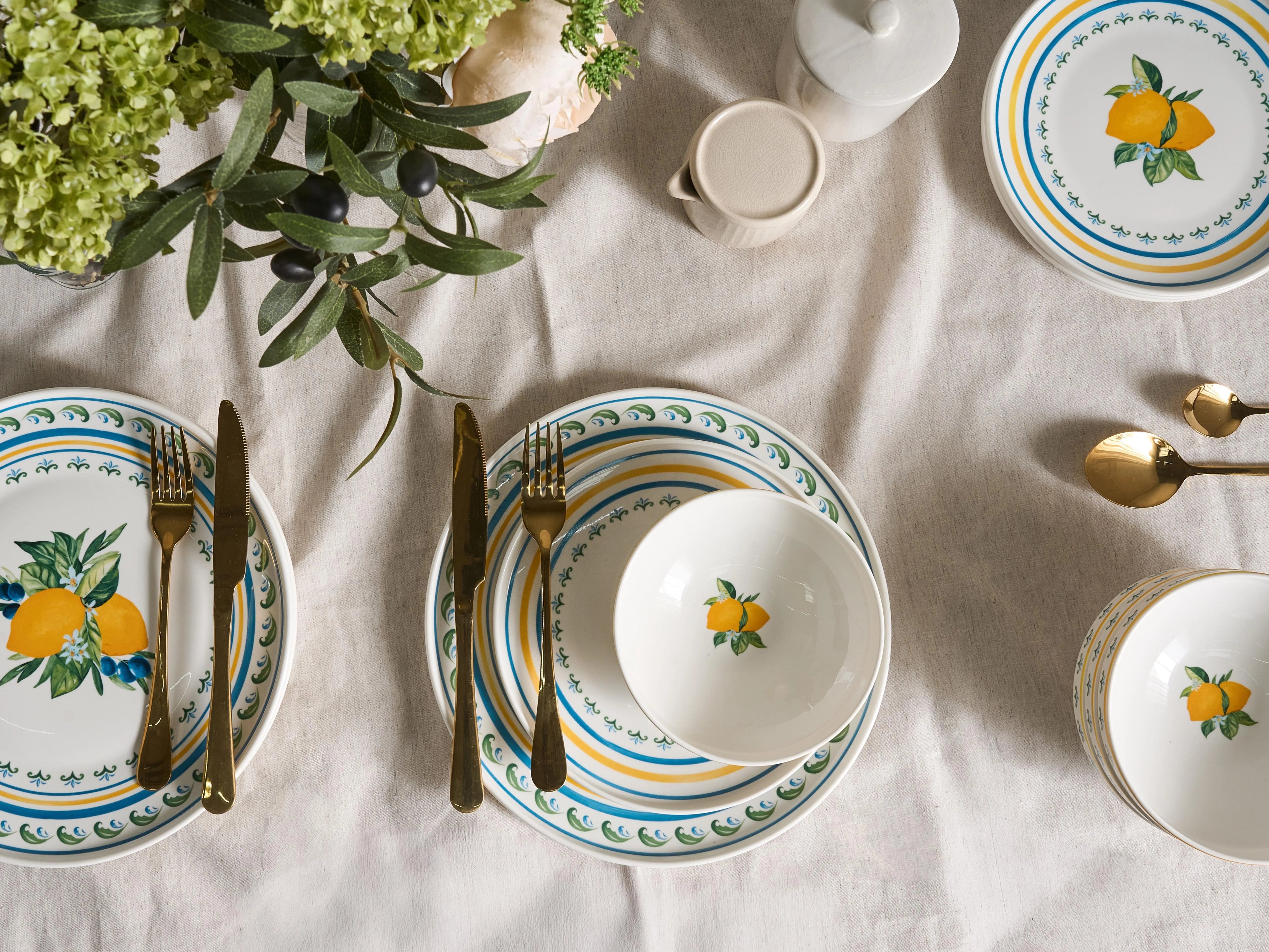 Service de 12 couverts en porcelaine Blanc/Vert